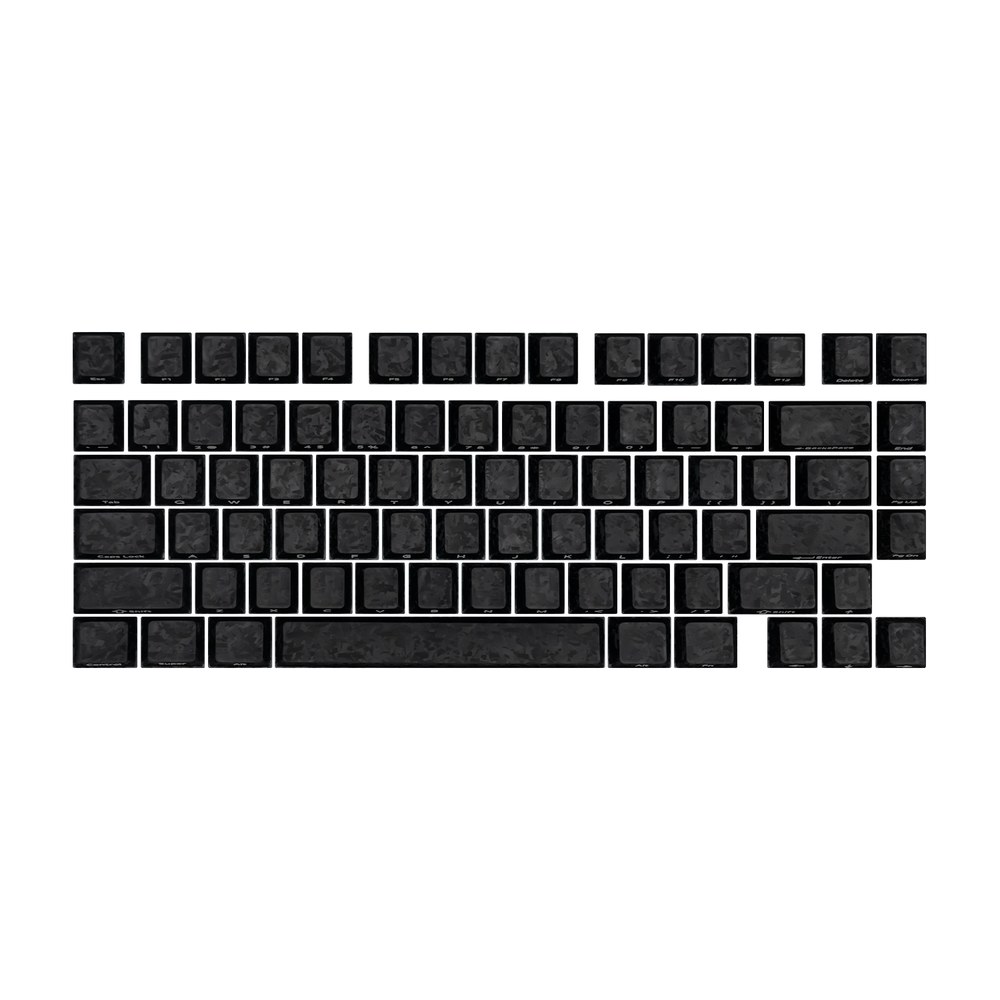Akko Glassy Carbon Fiber keycap set in black with a printed carbon pattern on every key