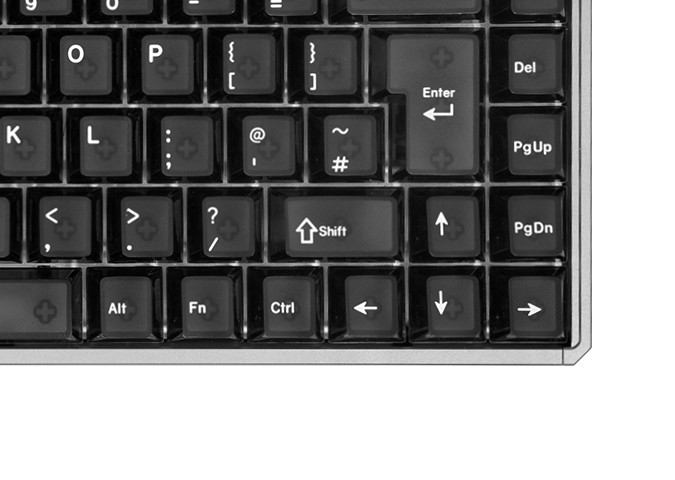 Right side of the Akko MOD68 HE ISO-UK keyboard showing the two-row ISO Enter key with the hash and tilde key in its notch