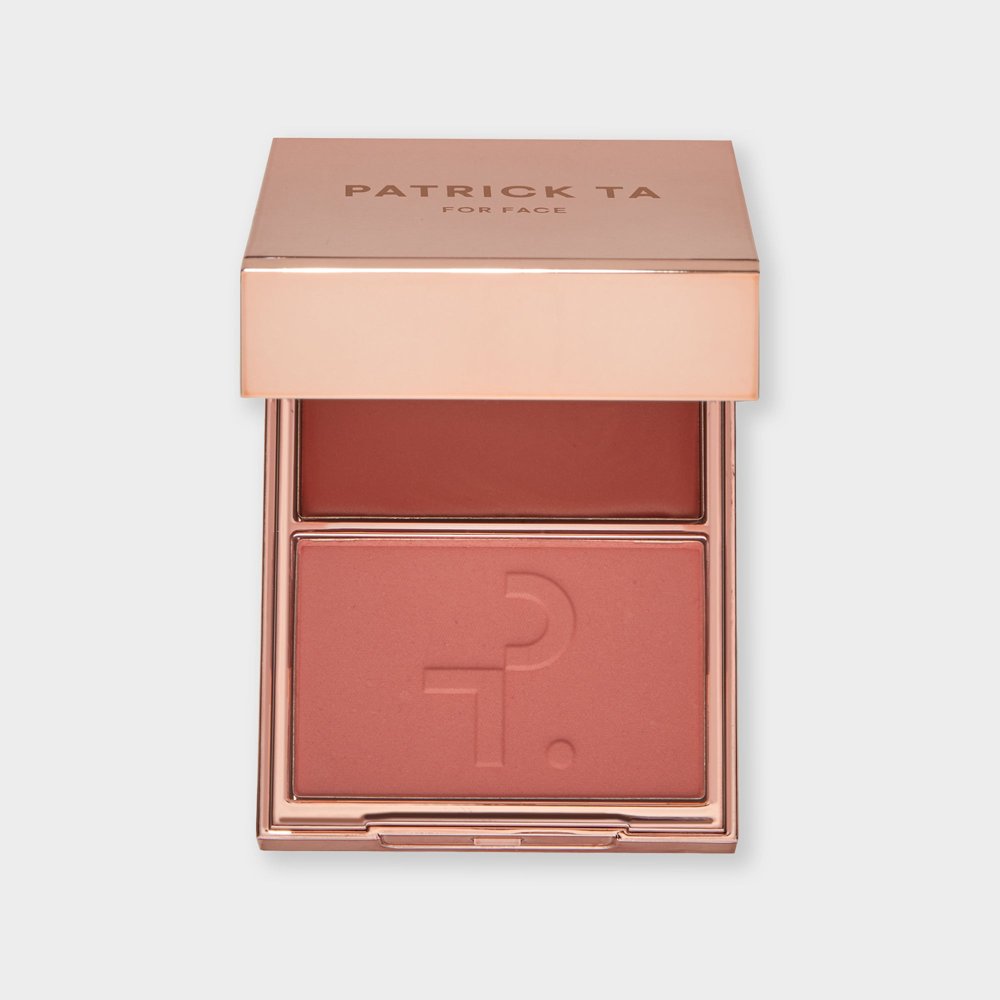 Patrick Ta Major Headlines Double-Take crème and powder blush duo in She's Blushing, open to show both pans